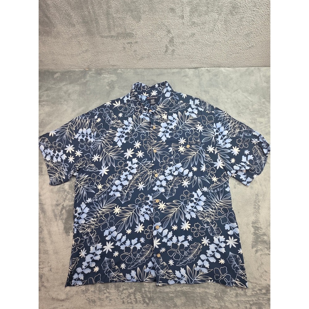 Knightsbridge Mens XL Blue Tropical Floral Rayon Short Sleeve Button Down Shirt